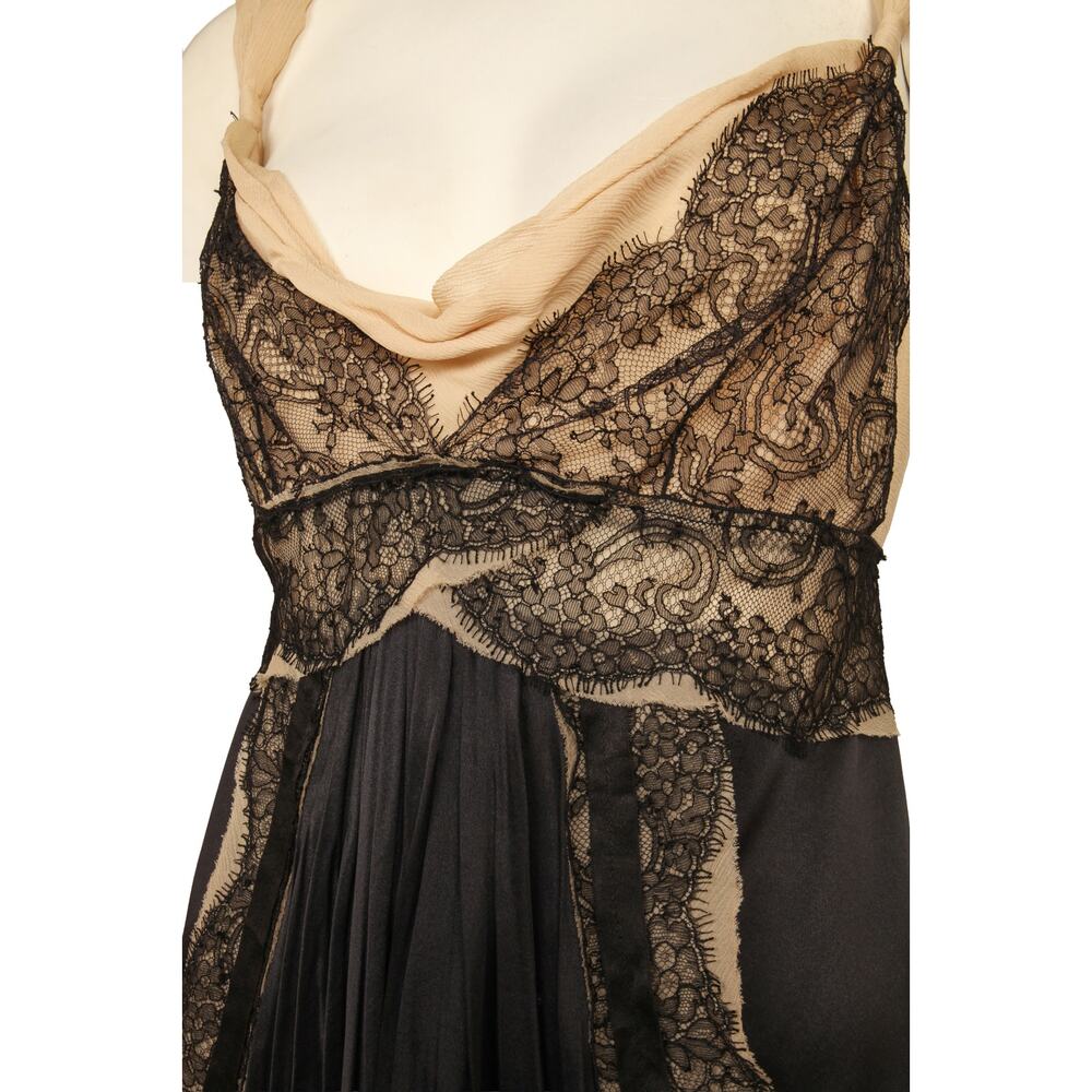 Prada- blush chiffon & black lace top